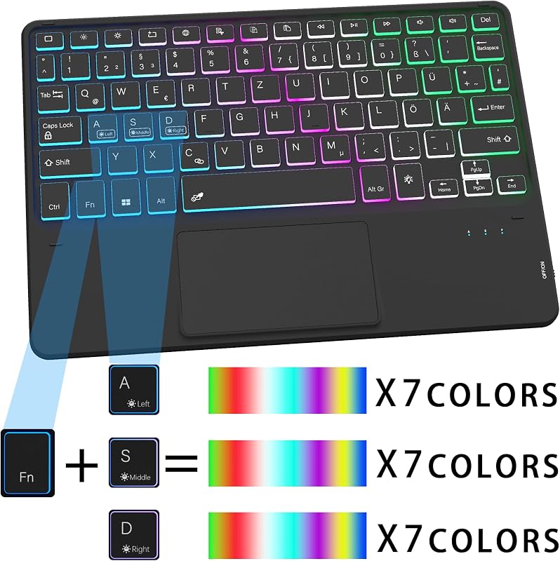 ROOFEI Samsung Galaxy Tab S10 Lite/S9 FE 10.9" Billentyűzetes Tok RGB Világítással