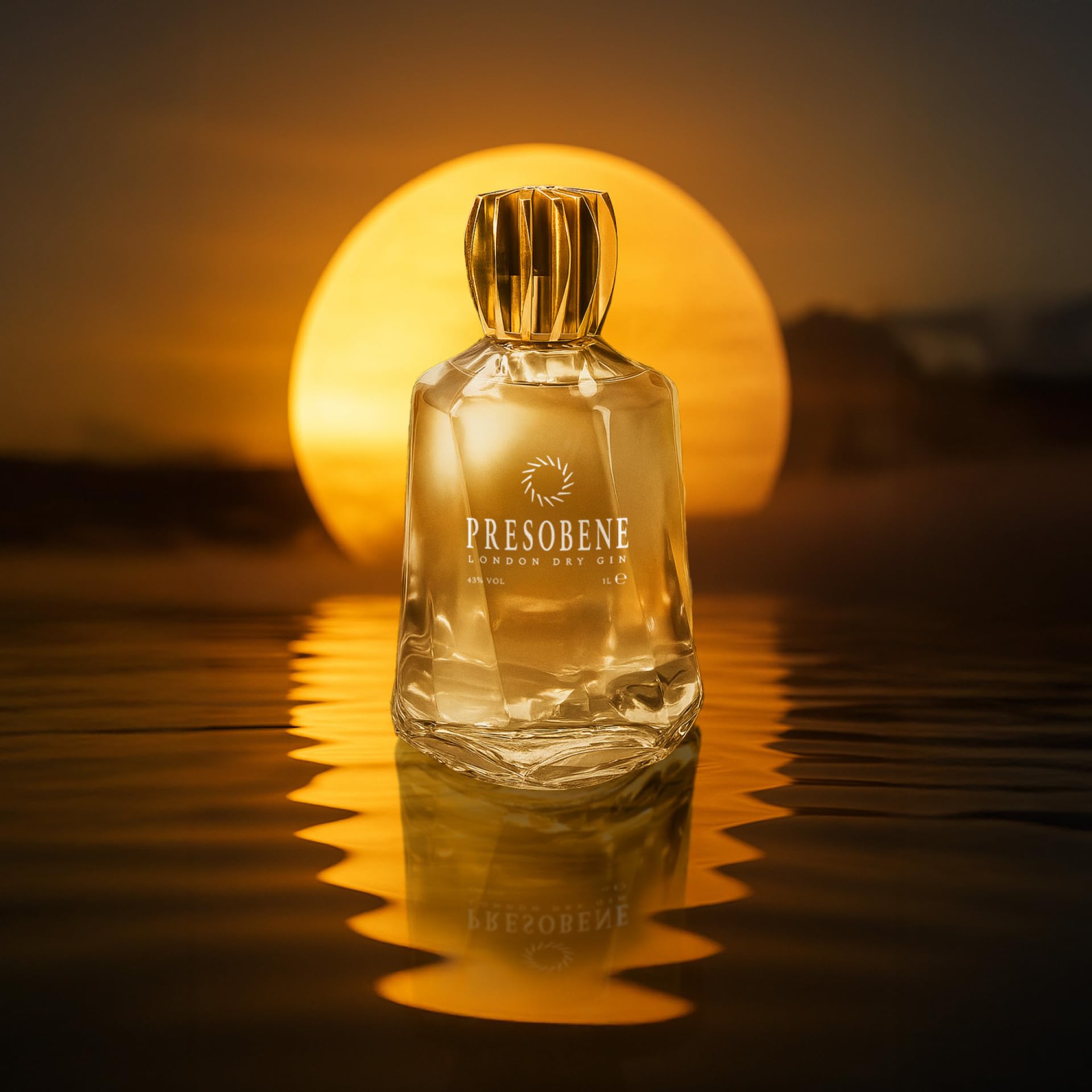 PRESOBENE London Dry Gin, 1L, bottiglia premium con tappo dorato, confezione regalo elegante