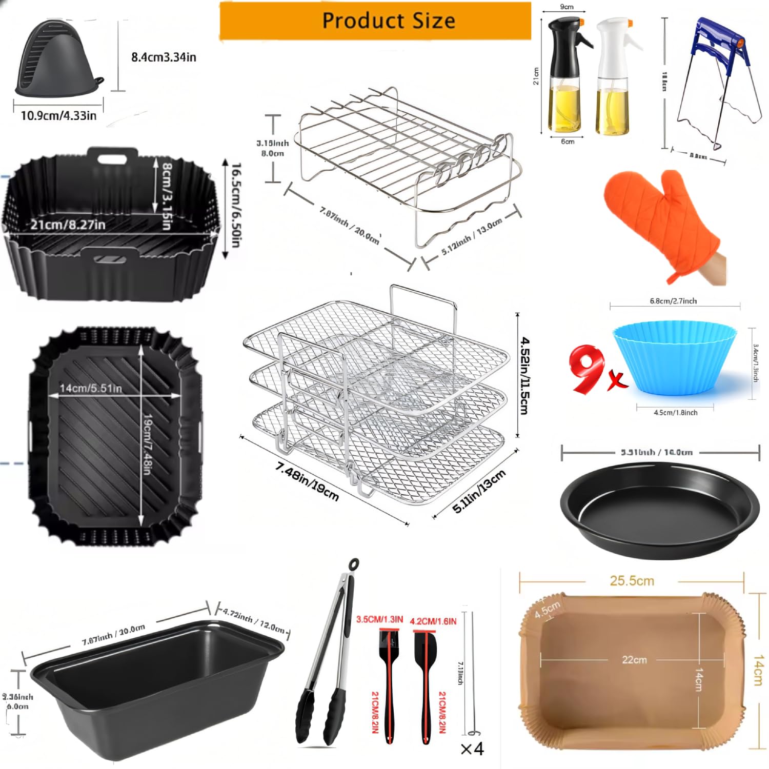 I migliori accessori per friggitrice ad aria, pentole in silicone riutilizzabili 20 pezzi, griglie e padelle in acciaio inossidabile, fodere da 50 pezzi. Qualità eccellente, si adatta alla maggior