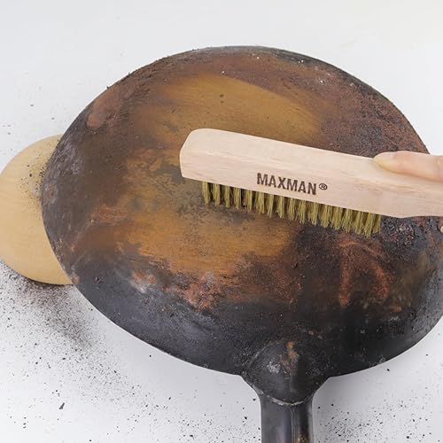 Miniatura 3 de MAXMAN Cepillo de latón, juego de 2 cepillos de alambre de latón resistente, cepillo de metal, cepillos de alambre para limpiar el óxido con mango