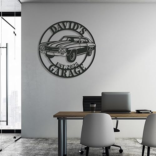 Miniatura 3 de Letrero de metal personalizado para garaje, arte de pared de hierro personalizado con diseño clásico de automóvil musculoso, decoración de metal