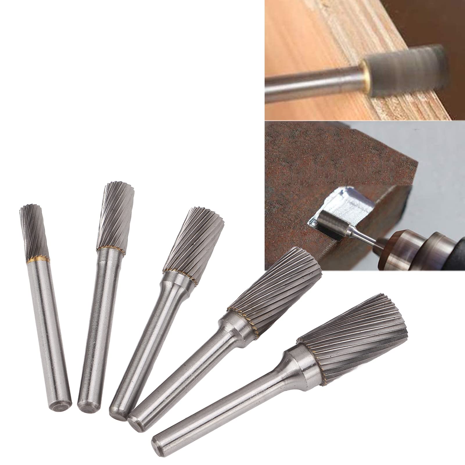 Hartmetall-Frässtift-Set, 5-teilig, einschneidig, rotierende Hartmetall-Fräsfeilen mit 6 mm/0,24 Zoll Schaft zum Schleifen, Polieren und für Metallarbeiten im