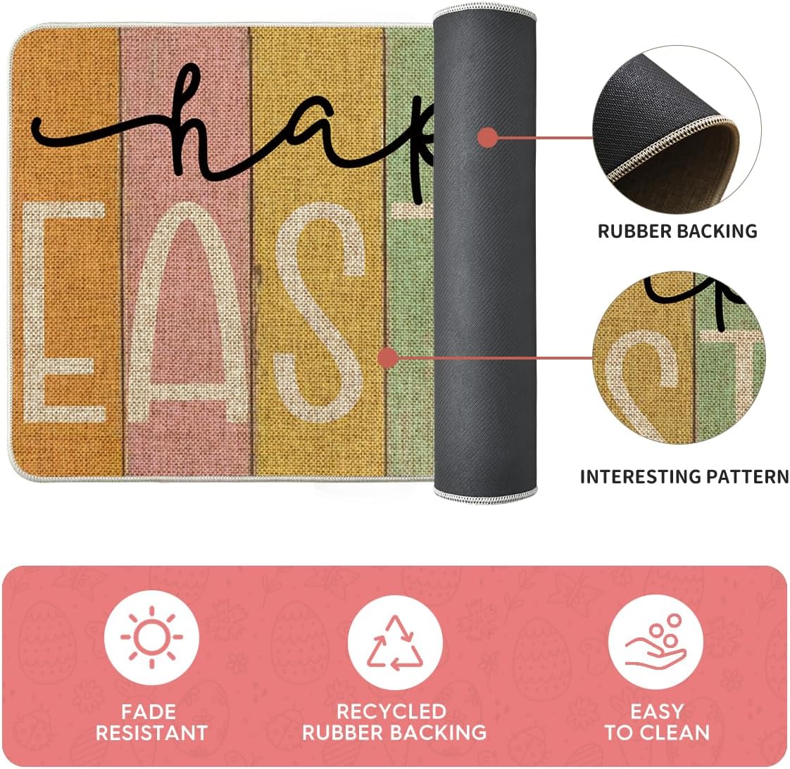 Artoid Mode Colorful Eggs Happy Easter Kitchen Mats Set of 3, Spring Home Decor Low-Profile Kitchen Rugs for Floor - 17"x29"+17"x36"+17"x47"