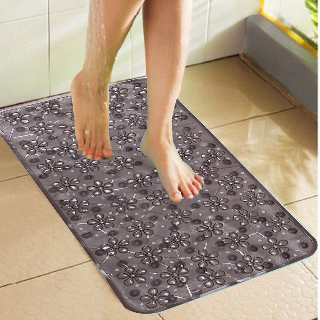 Buy Heart Home PVC Bath Mat with Suction Cups - 14" x 28" (Brown ...
