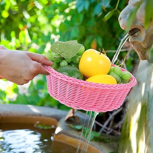 Miniatura 9 de ABOOFAN Cesta de fruta tejida de ratán redondo para pan, tazón de mimbre pequeño, contenedor de almacenamiento de alimentos, bandeja para servir