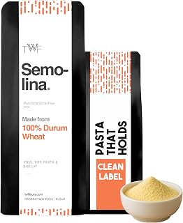 TWF Durum Wheat Semolina Flour 1 Kg Sooji Golden Yellow For Pizza Dusting, Pasta (All Kinds), Gnocchi and Biscuits