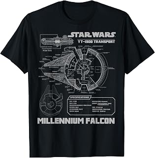 Millennium Falcon Grey Schematics Graphic T-Shirt