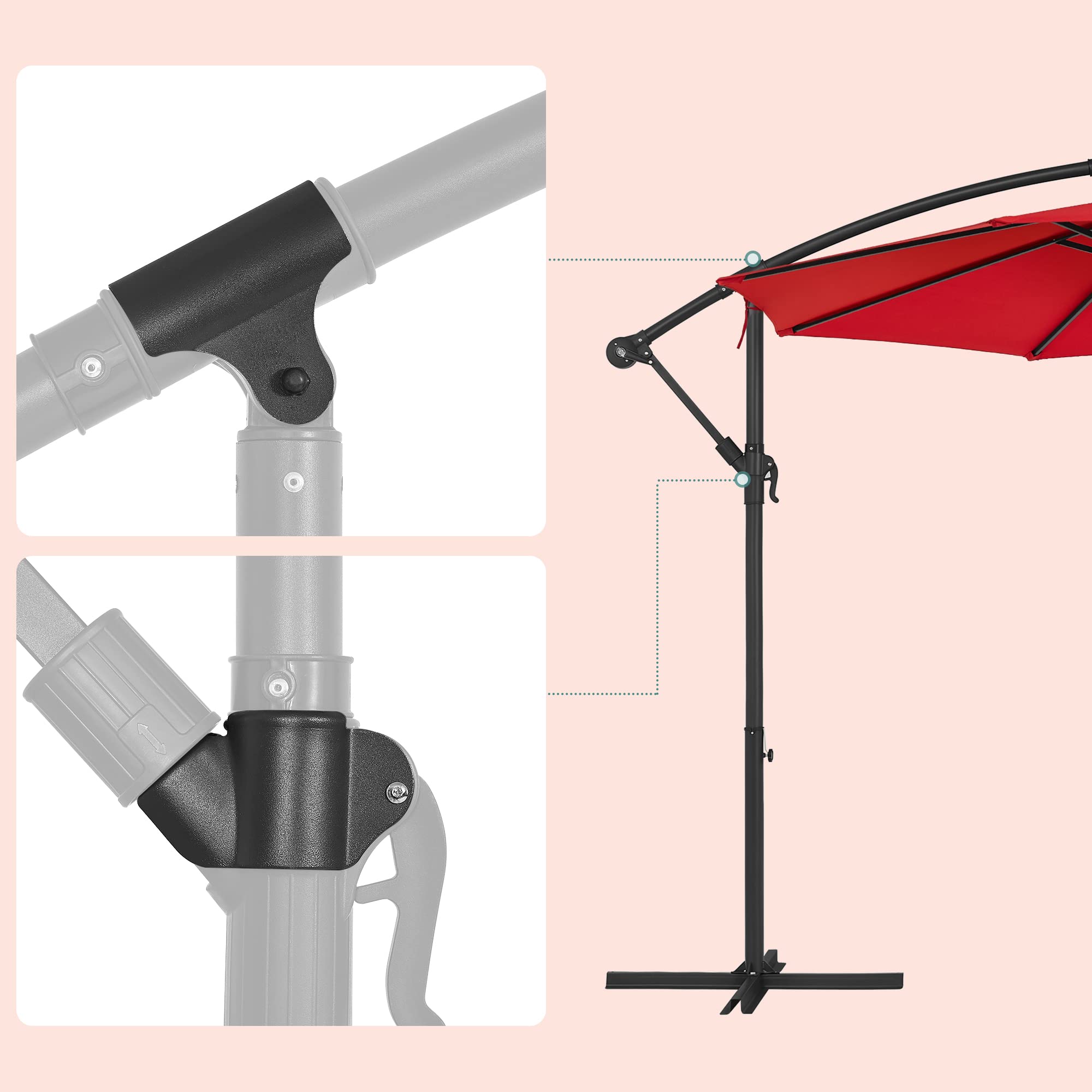 Songmics Sonnenschirm, Ampelschirm 300 Cm, Mit Ständer, Sonnenschutz Balkon, Balkonschirm, Uv-Schutz Upf 50 und mehr, Mit Kurbel Zum Öffnen Und Schließen, Für Terrasse, Garten, Rot Gpu016R01