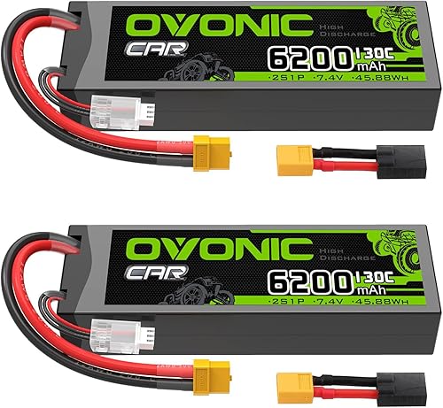 OVONIC 2S LiPo Batería 6200mAh 7.4V 130C RC Batería con XT60 a TRA conector 2 baterías en 1 paquete