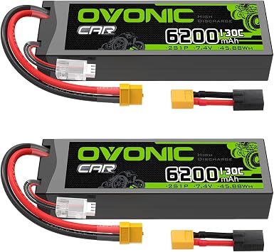 OVONIC 2 S LiPo بطارية 6200 mAh 7.4 V 130 C RC بطارية مع XT60 إلى TRA موصل [2 بطاريات في 1 حزمة]