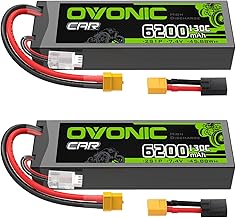 OVONIC 2S LiPo Battery 6200mAh 7.4V 130C RC Battery with XT60 to TRA Connector [2 Batteries in 1 Package]
