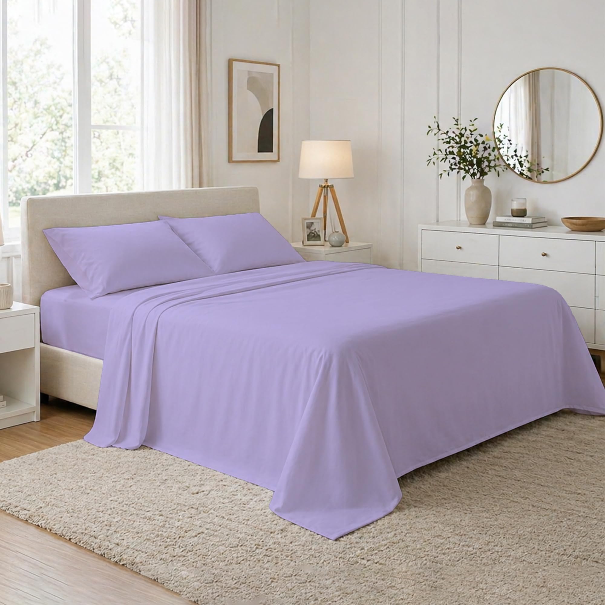 DANYDude 400 Thread Count Flat Sheets Single 100% Egyptian Cotton Sheets Single Flat Sheets - Luxury Soft, Breathable & Machine Washable Flat Bed Sheet Single