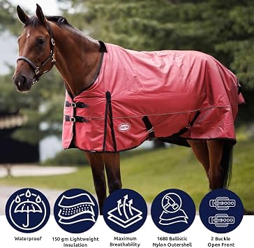 Country Pride Arctic Breeze Lightweight Turnout Blanket, 1680D Ballistic Nylon, Waterproof, Breathable, Midweight Insulated, Reflective Strip, Shoulder Gussets, Tail Cover, Adjustable Fit (60)