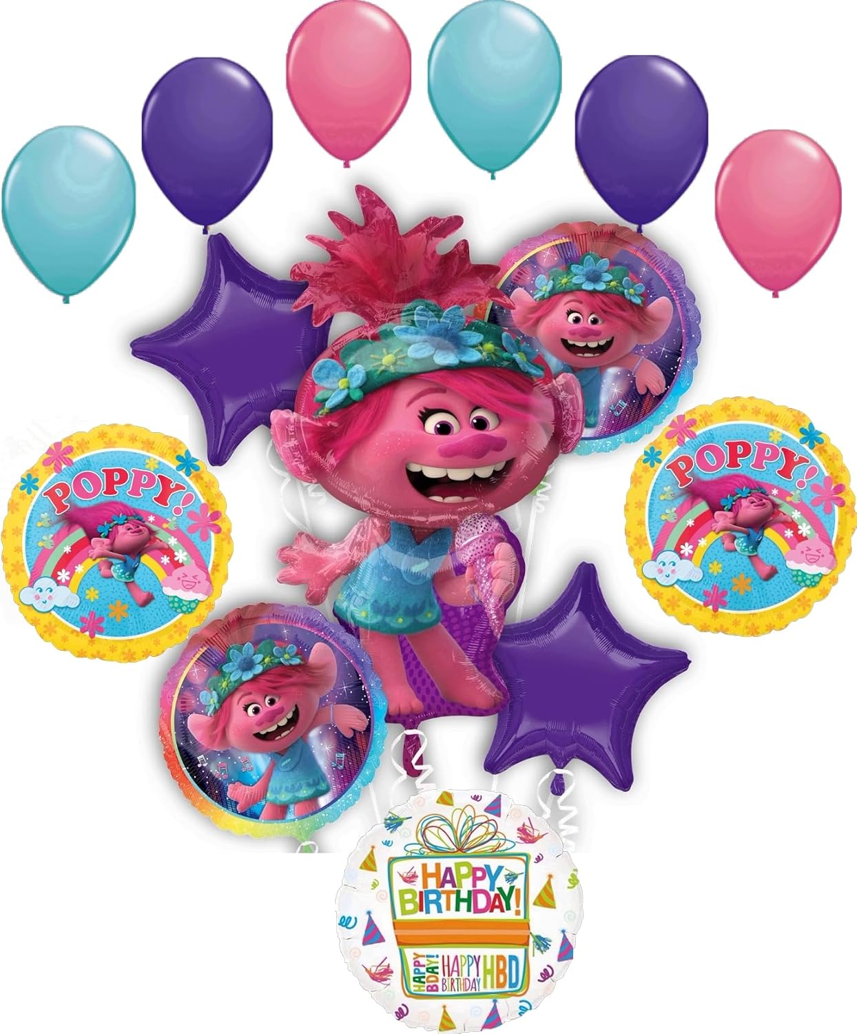 Poppy World Tour Birthday Party Supplies Trolls 14pc Balloon Bouquet Decorations
