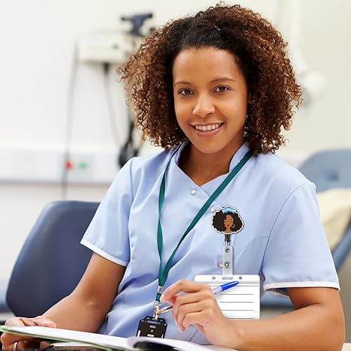 Miniatura 5 de 6 soportes para tarjetas de identificación de enfermeras negras para niñas, retráctiles, con clip, soporte para tarjetas de identificación de