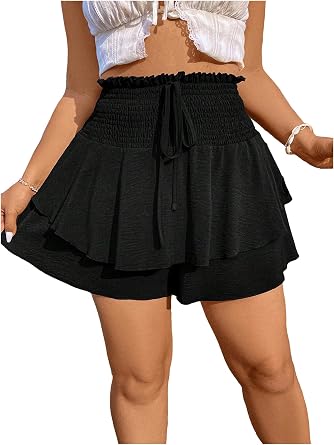 OYOANGLE Womens Plus Size Skort Summer Beach Ruffle Flowy High Waisted Wide Leg Vacation Boho Shorts