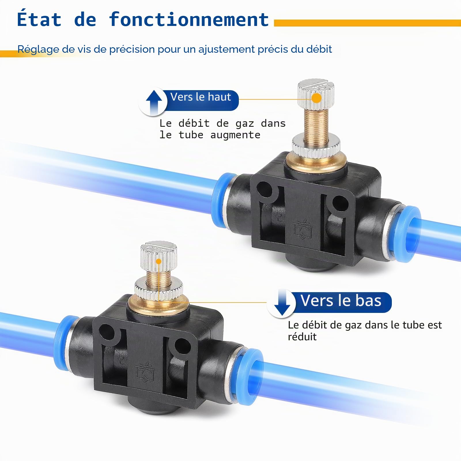 EFUTURETIME 6 x Raccord Pneumatique 8mm Vanne de Régulation de Débit d'Air, Vanne Raccords Pneumatique Droite Unidirectionnel Connecteur Rapide Push-In (SA8)