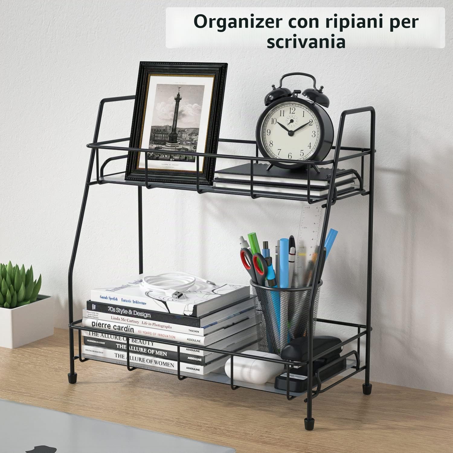 Supporto Porta Spezie Organizer per Cucina da Appoggio,Mensola Portaspezie Ripiani Organizzatore per Cucina Armadietto Bagno 2 Livelli,Nero