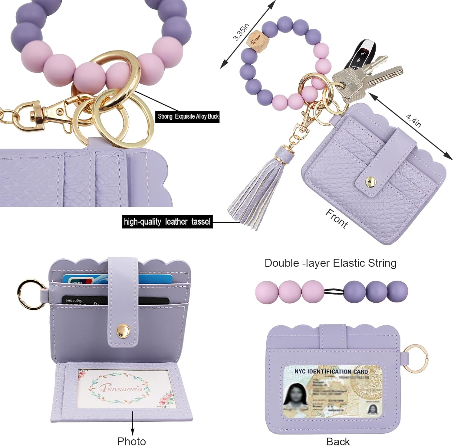 Keychain Wallet Wristlet Small Credit Card Holder Bracelet Key Chain Purse Bangle Tassel Beads Key Rings for Women - Image 3
