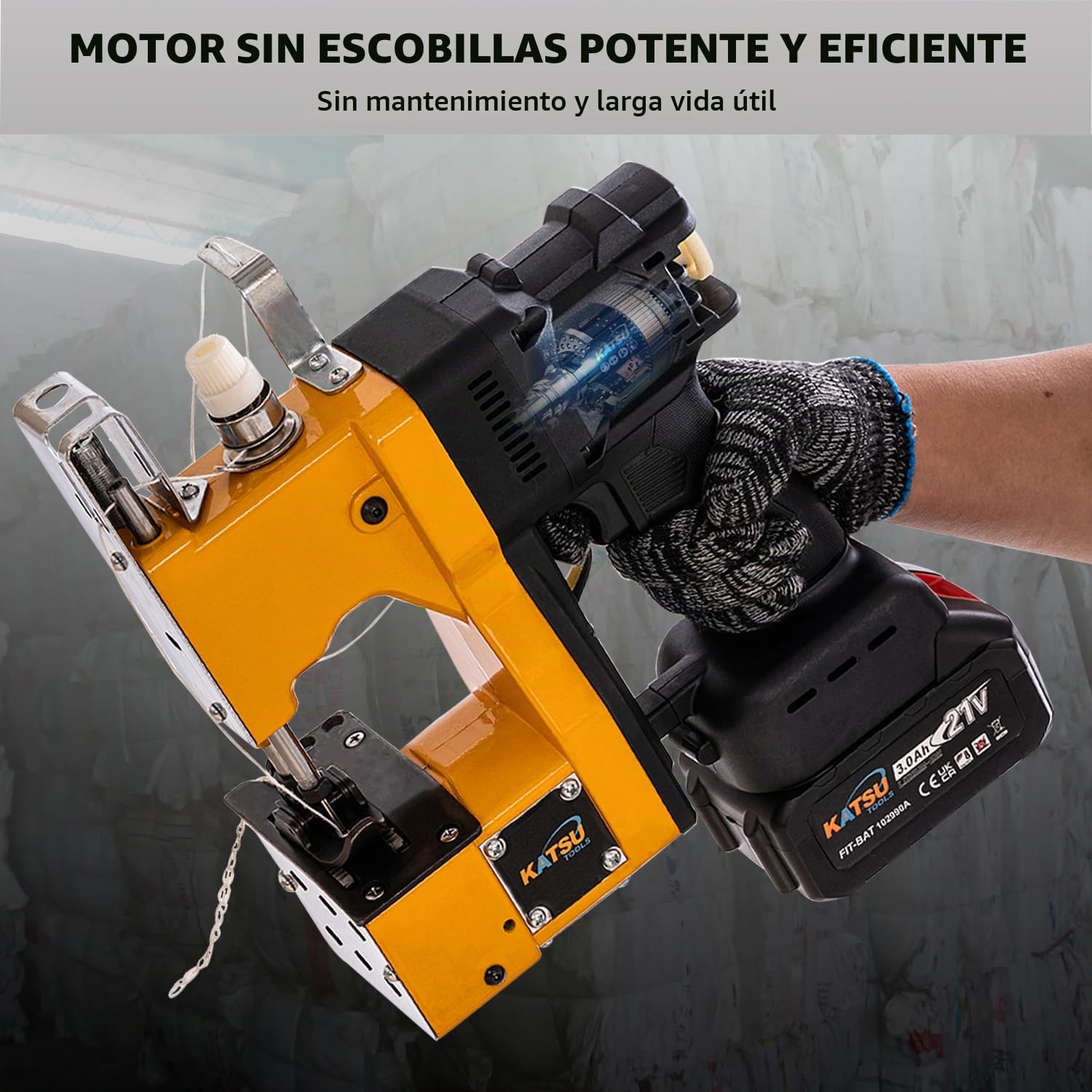 KATSU FIT-BAT Maquinas de Coser Sacos Portátil 21V Inalámbrico Máquina de Embalaje de Costura Más Cercana Bolsa con Batería de 3.0 Ah, para Coser/Sellar Bolsas Tejidas/Papel/Plástico
