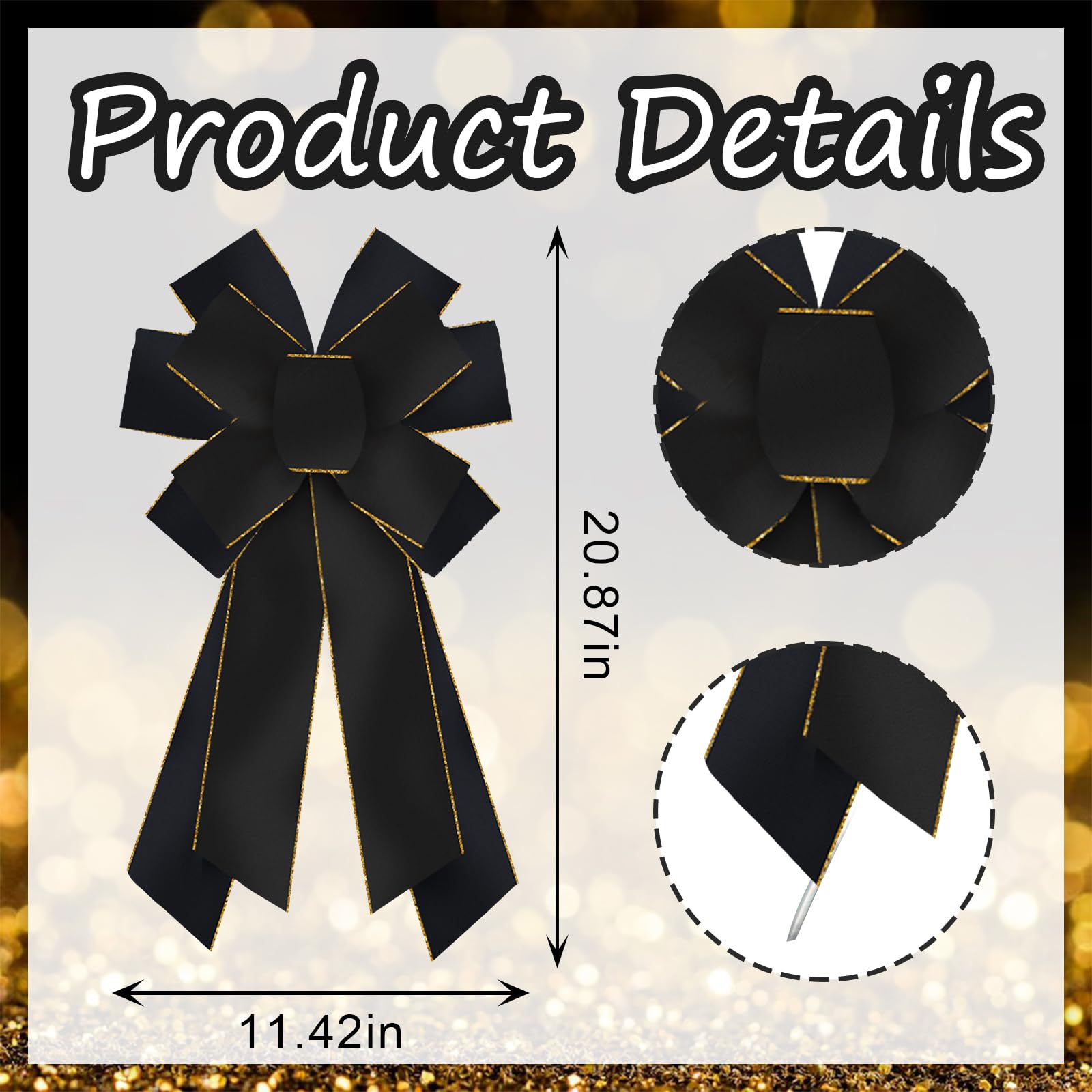On-Airstore Large Velvet Bows - Black Ribbon Event Decor for Wreaths, Halloween, Christmas, Indoor/Outdoor