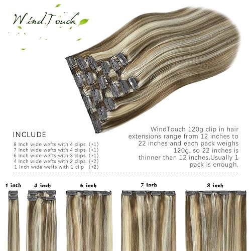 Miniatura 3 de WindTouch Extensiones de cabello humano con clip, balayage, rubio ceniza degradado a rubio platino, cabeza completa, 14 pulgadas, 4.23 oz, 7 piezas