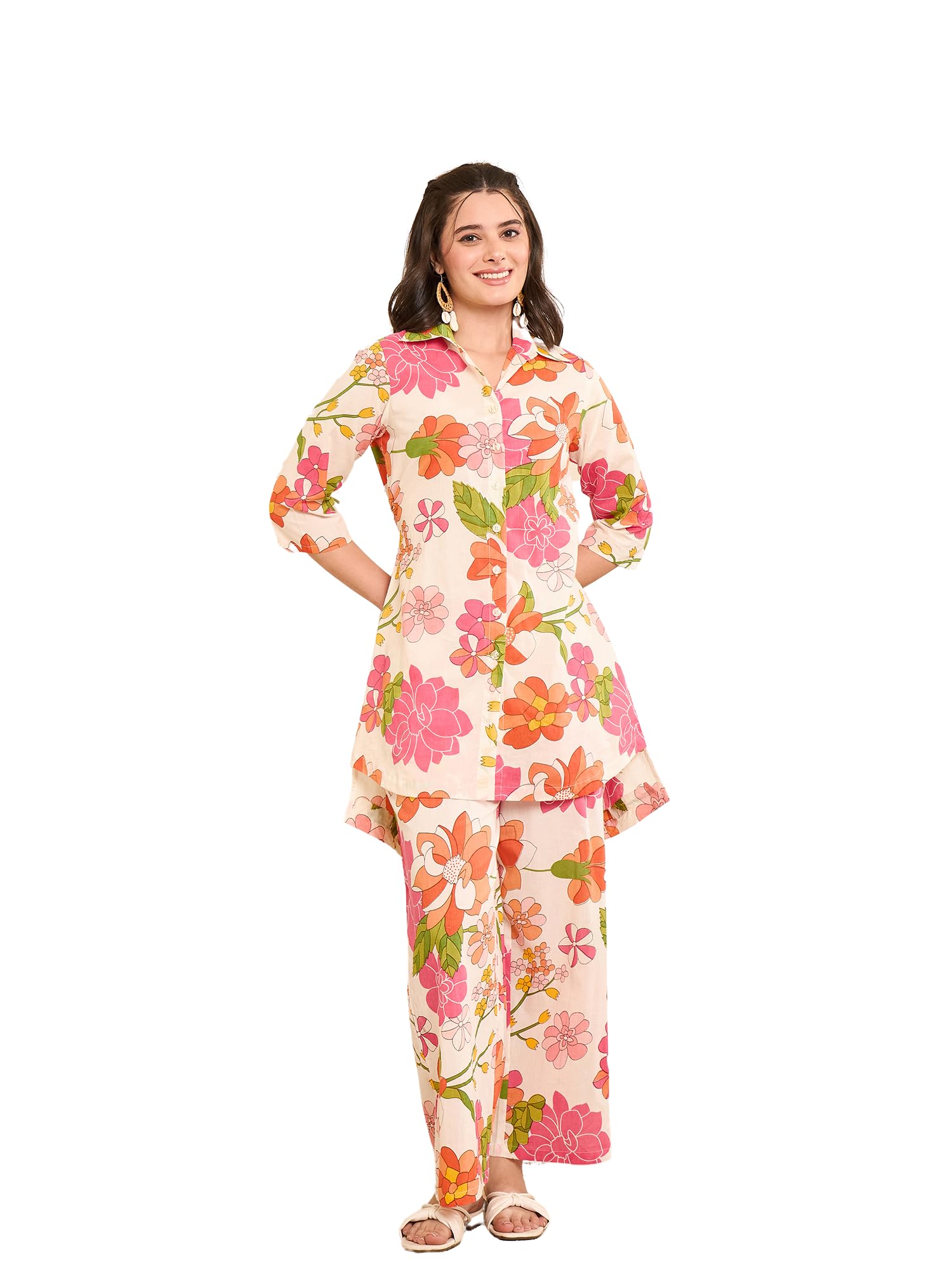 Cotton Floral Hi-low Co-ord set for Women