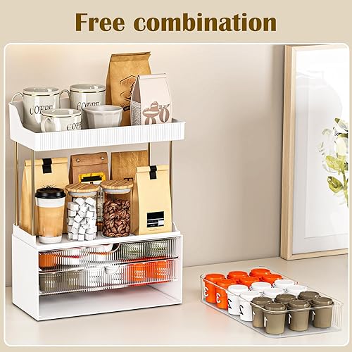 Miniatura 4 de Organizador de encimera de baño de 5 niveles, organizador de maquillaje de 3 cajones, cajón de almacenamiento de cosméticos para tocador y tocador