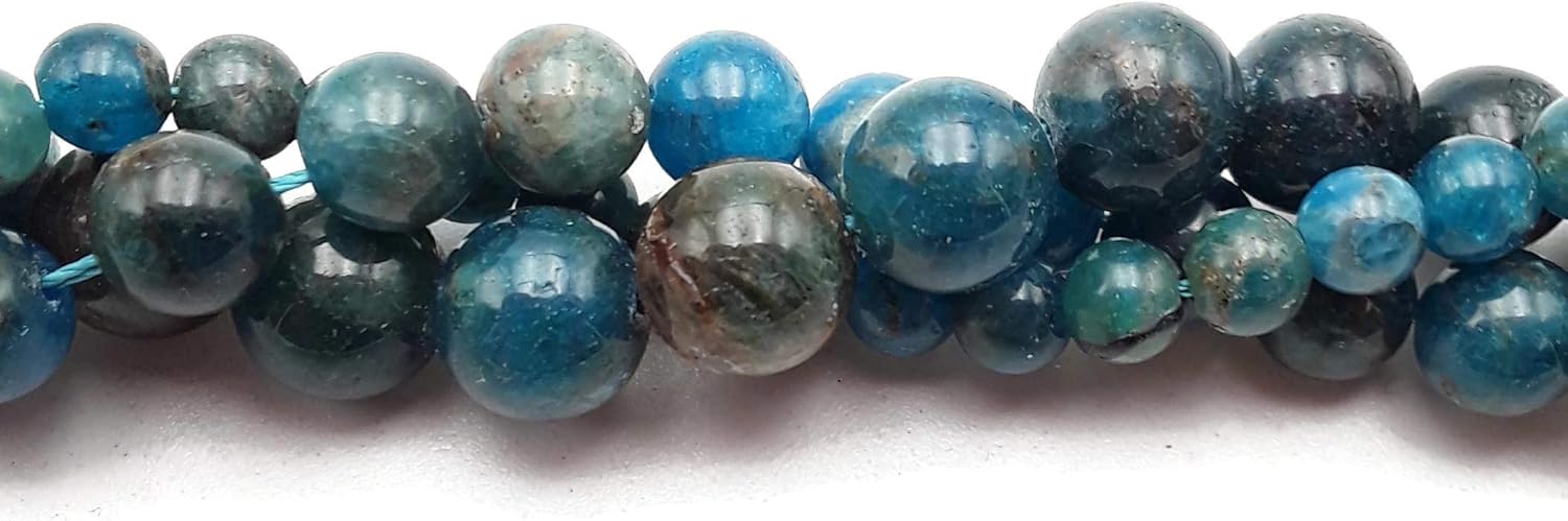 JM Design Blue Natural Apatite Smooth Round Size 12mm 15.5" Strand for Jewelry Making, Arts and Craft