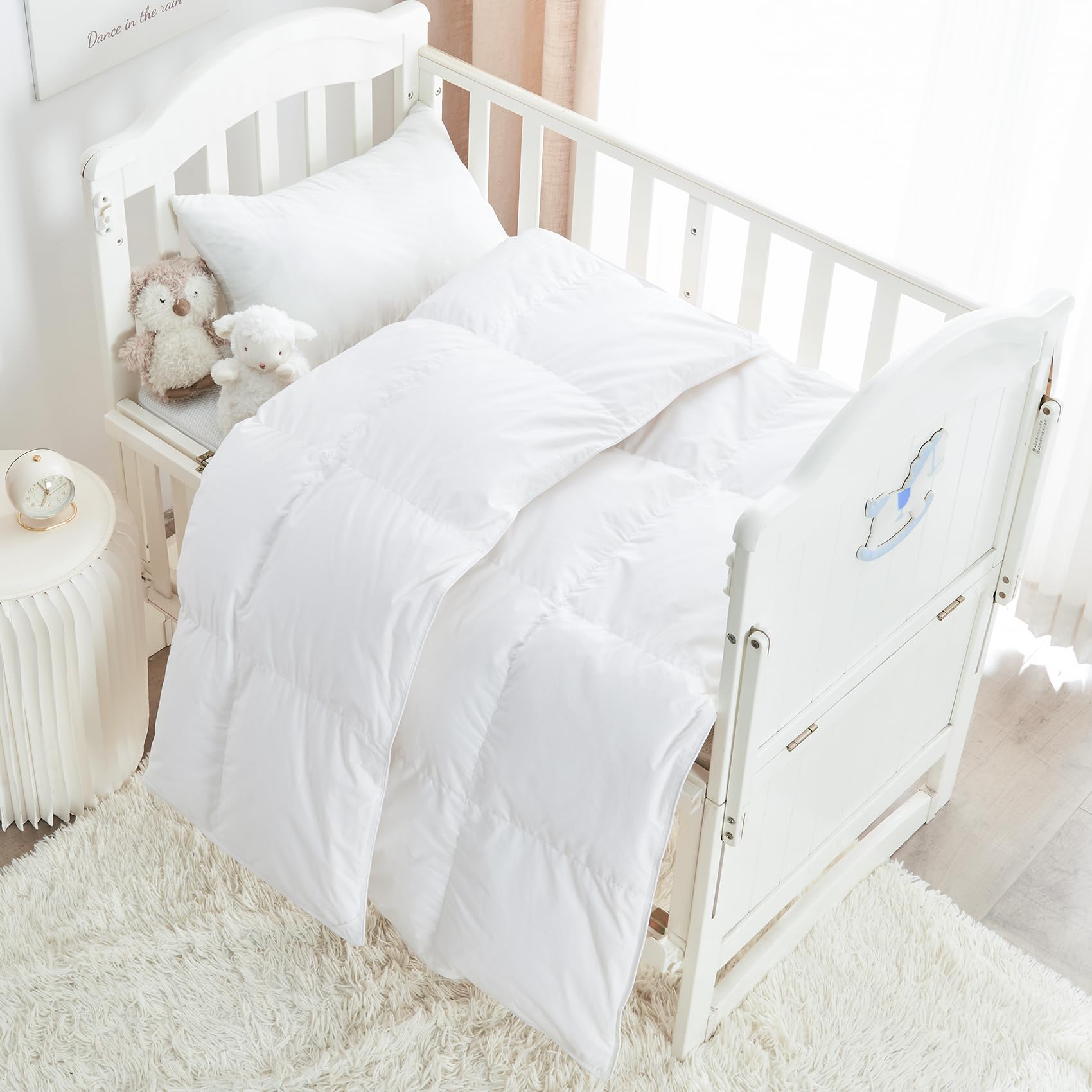 Toddler/Travel/Crib Goose Down Comforter Duvet/Blanket Multifunctional,Hypoallergenic 100% Organic Cotton &amp; Washable Unisex Kids,All Season,White 33x43