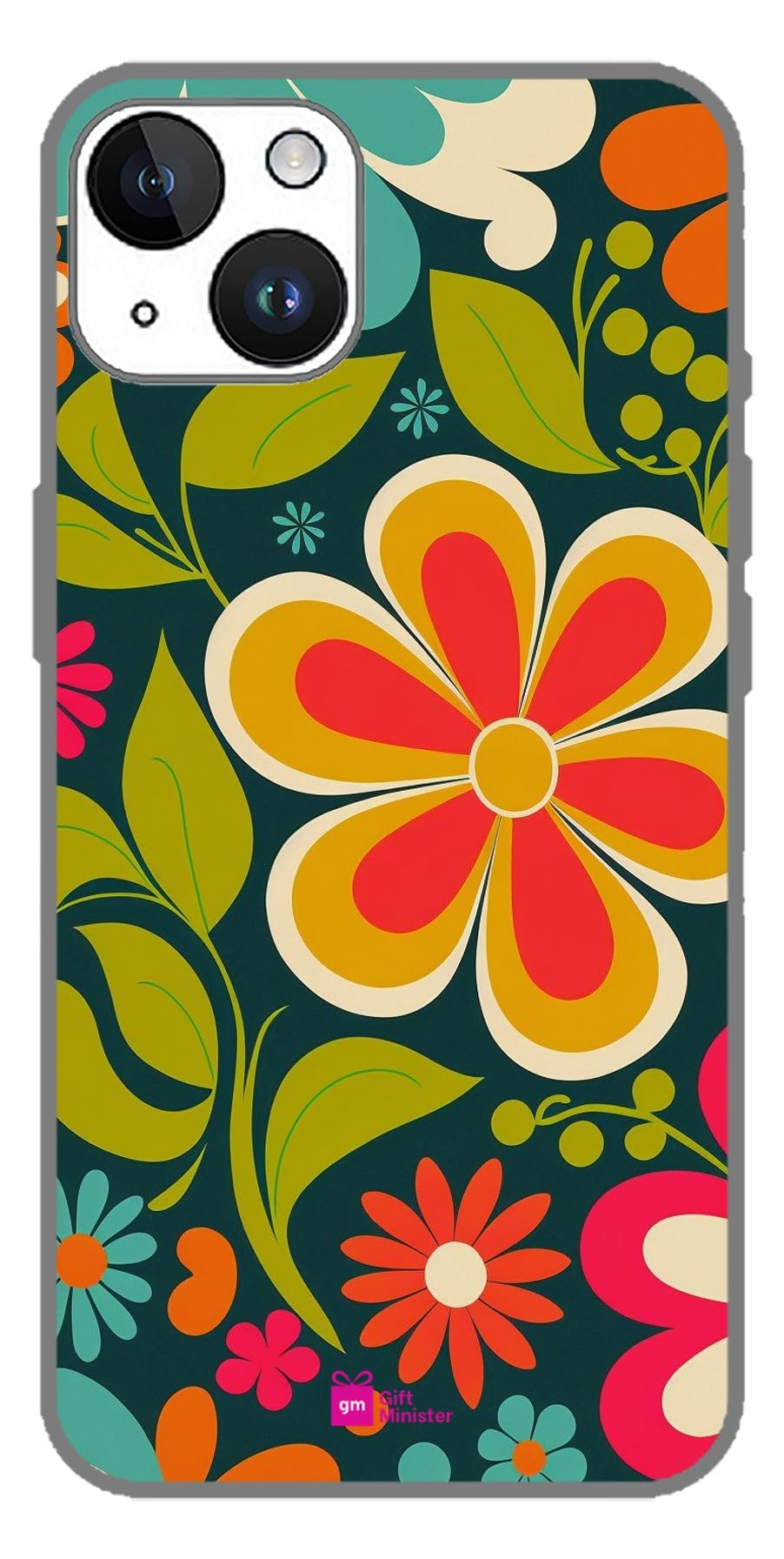 Silicone Designer Cover for Apple iPhone 14 Cadet Bluecover - Vintage Floral Pattern Flower Power Bright Pop Shockproof Scratch Resistant Anti-Slip Comfortable Grip Clear 1Pcs 1696N