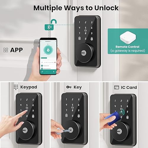 Miniatura 2 de Cerradura inteligente, cerradura de puerta inteligente con pantalla táctil, cerradura de puerta de entrada sin llave, cerrojo de teclado digital,