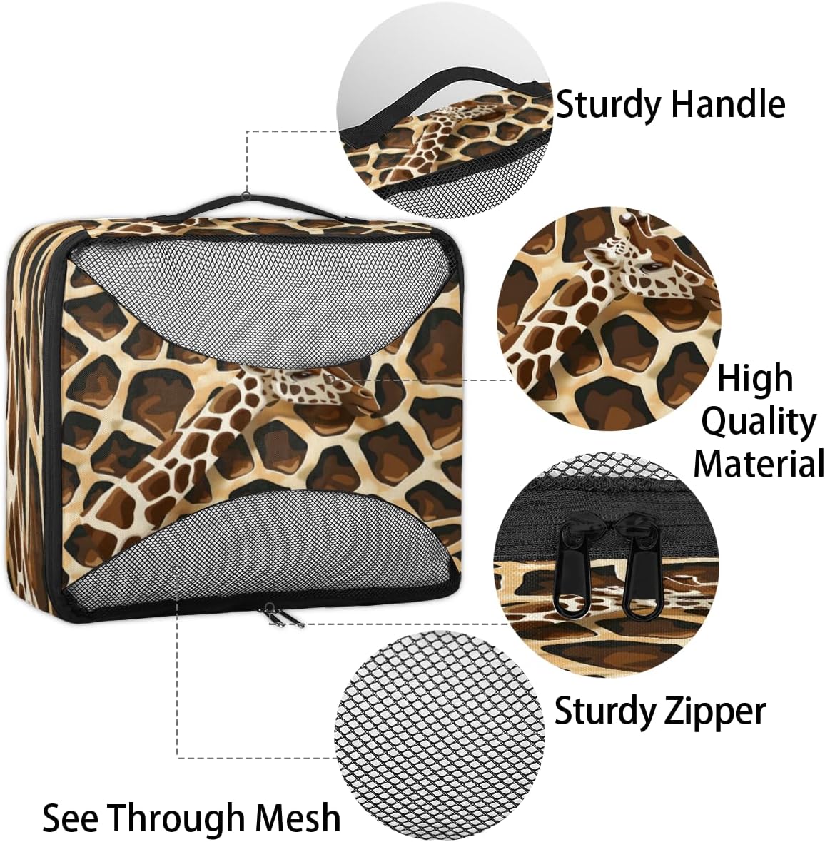 Brown Giraffe Texture Print 4 Set Packing Cubes Packing Cubes for Women Lightweight Travel Essential Bag Clothes Carry on Suitcase Bags for Accessories Essentials
