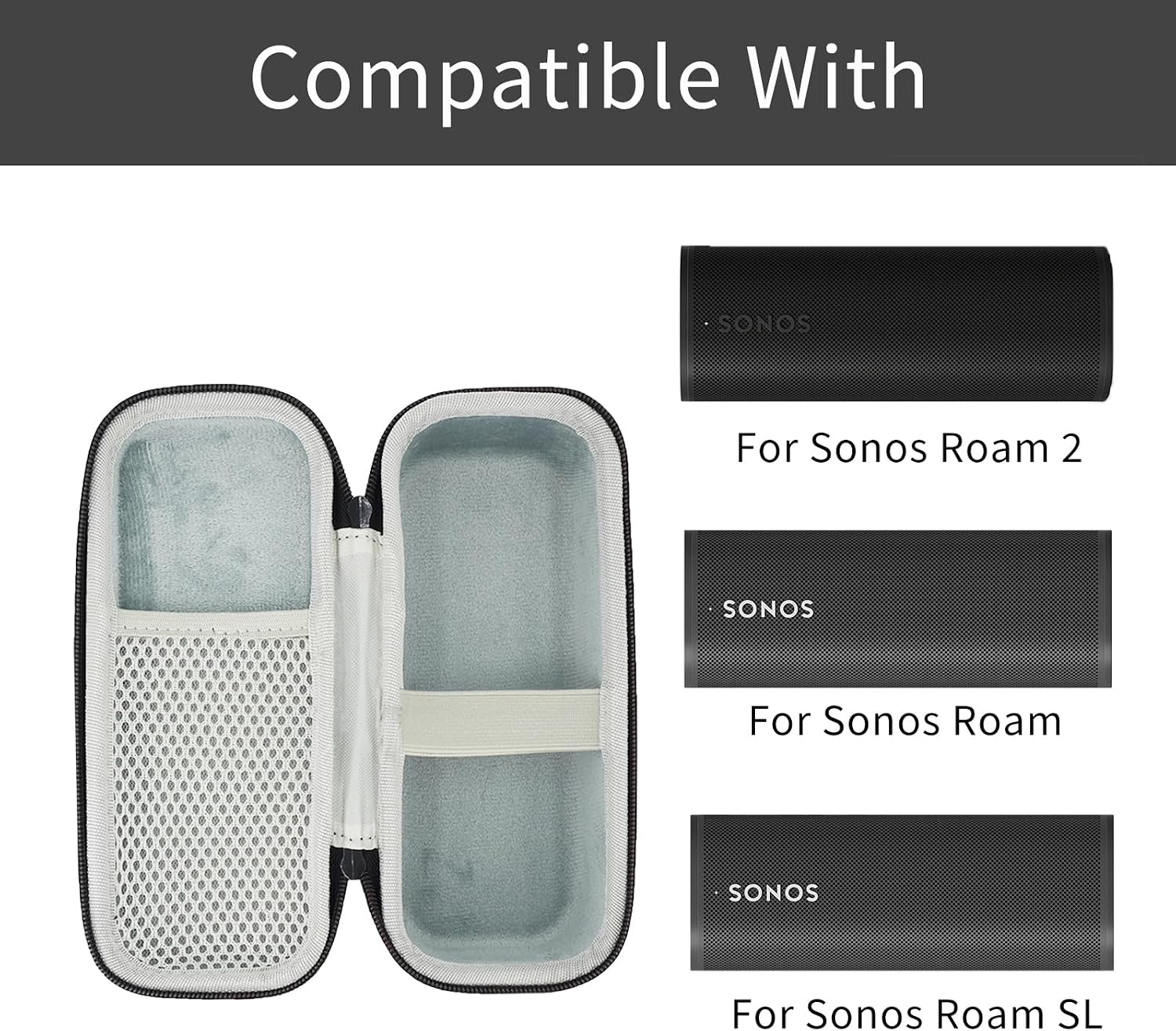 Hard Case For Sonos Roam 2 / Sonos Roam Portable Outdoor Sports Bluetooth Speaker Travel Storage Carrying Case Cover (Box only) Black