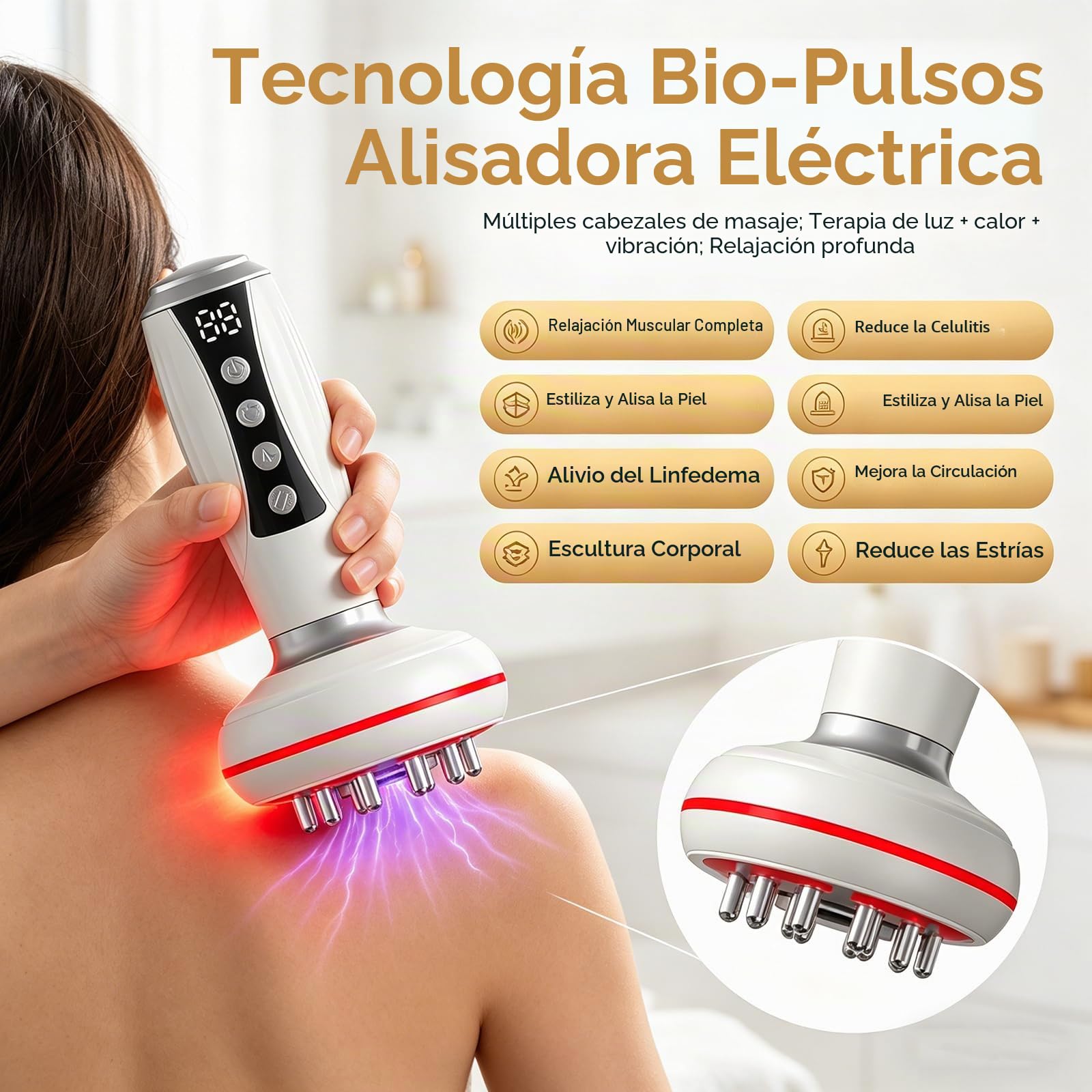 Masajeador de drenaje linfático 4 en 1,Masajeador Anticelulitis Reductor, Ayuda a Reducir las Estrías y la Celulitis, para Piernas, Brazos y Vientre,Tensar la Piel