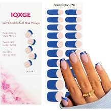 20Pcs Blue Semi Cured Gel Nail Strips French Nail Wraps for Women | Clear, UV Gel Nail Stickers UV/LED Light Needed, Gloss, Nail Polish Strips Stickers, Includes Prep Pads, Wooden Stick
