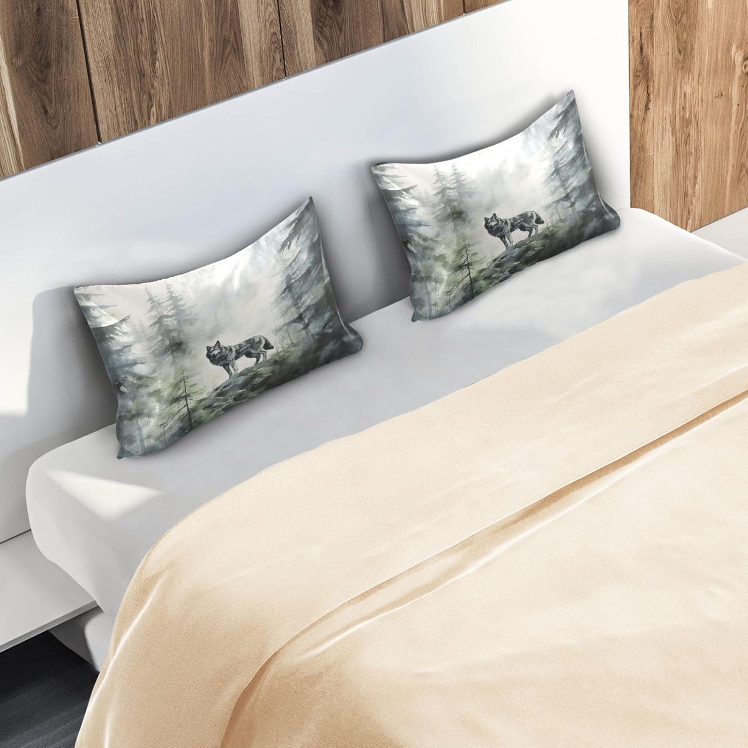 ALAZA Satin Pillowcase,Misty Forest Lone Wolf Similar to Silk Pillow Cases with Envelope Closure King Size 20x40 Inch