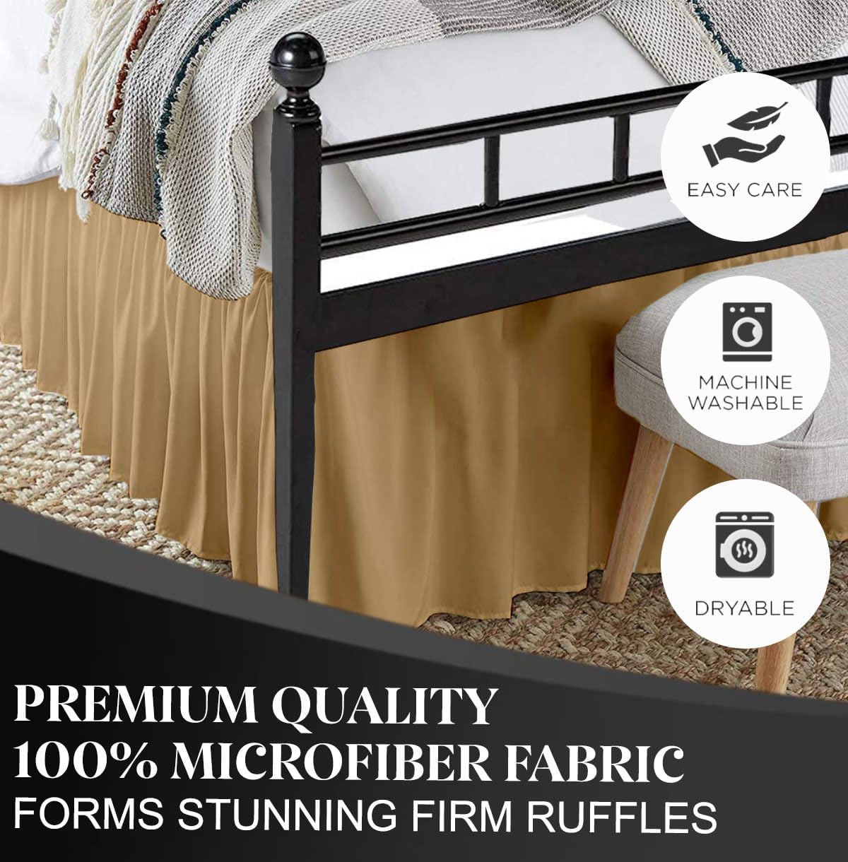 フリル付きベッドスカート、スプリットコーナー、トープ、フル16インチドロップベッドスカート、ホテル品質 起毛マイクロファイバー しわ