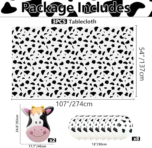Miniatura 2 de PIXHOTUL Decoraciones de fiesta de vaca 3 manteles con estampado de vaca, 12 globos con estampado de vaca, 54 x 108 pulgadas, fundas rectangulares