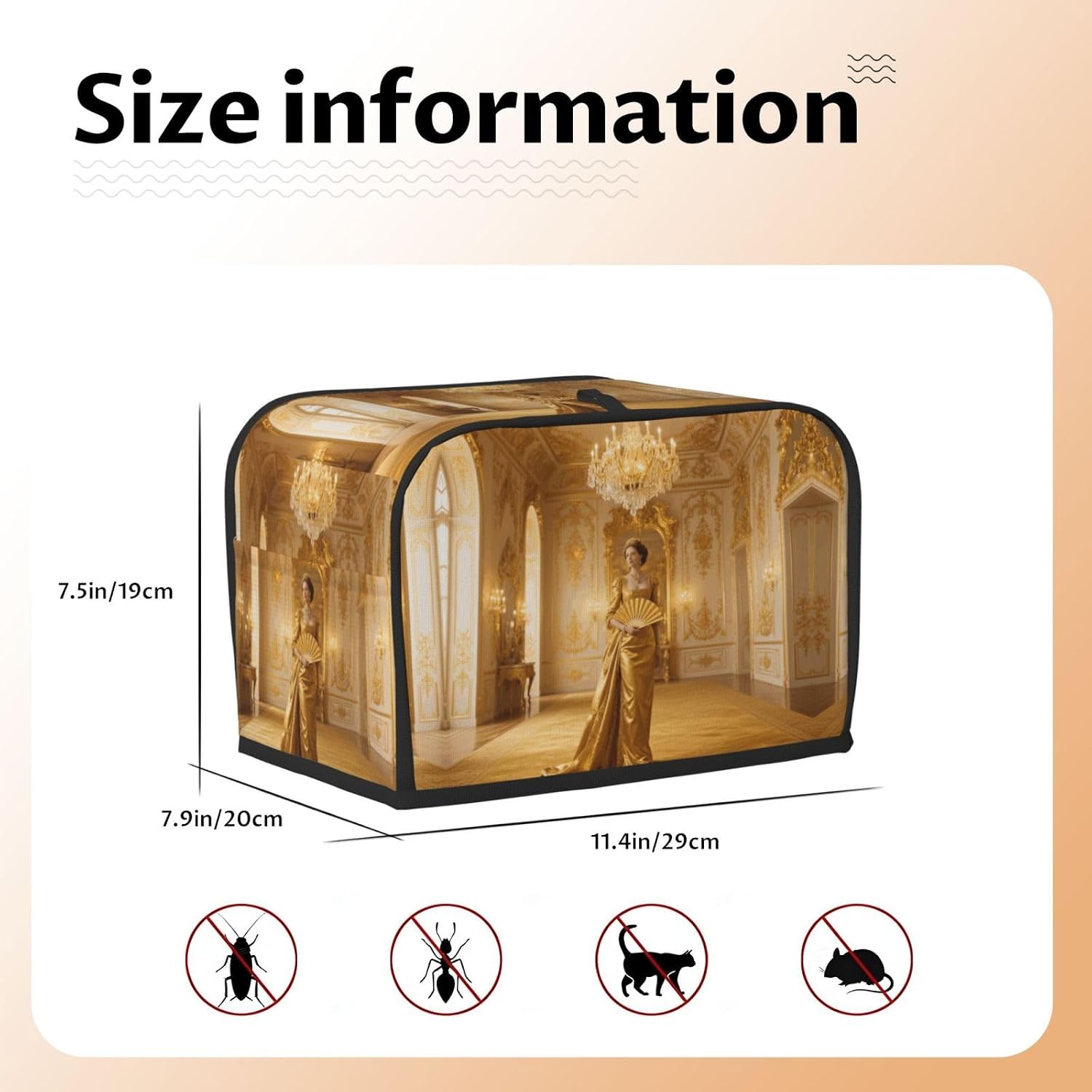 Golden Toaster Cover 2 Slice, Waterproof Bread Machine Covers with Pockets Universal Size Kitchen Small Appliance Cover with Handle, Dust and Fingerprint Protection