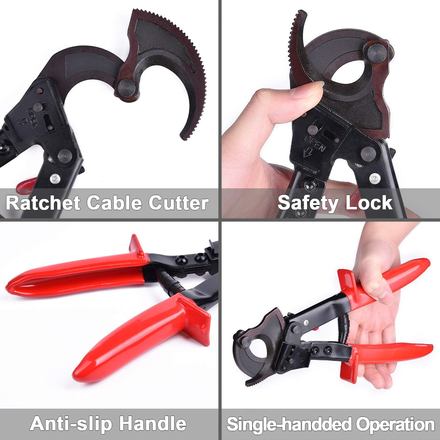 SANIK Ratchet Cable Cutter, Easy Opreation Hand Tool, Steel Blades Cut Up To 300mm2 AL/ 240mm2 CU Cable, 10.2inch