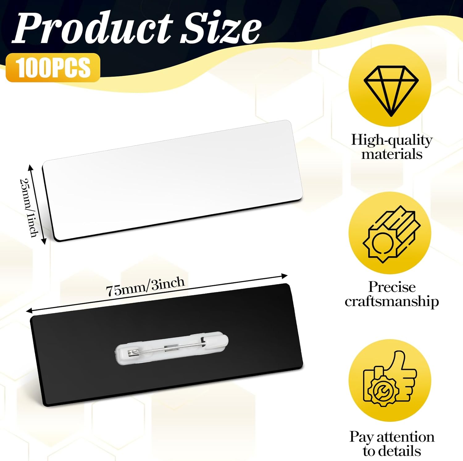 100 Pieces Name Tags with Pins, 1x3in Blank Engravable Name Badges, White Blank Name-Tags for Employee ID Badges Reusable ID Badge Holders for Office Retail Stores Restaurant Workers Students - Image 2