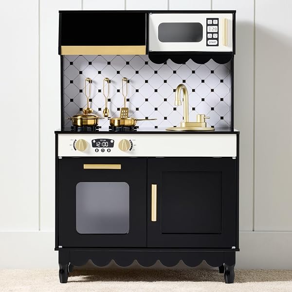 Best Choice Products Wooden Pretend Play Cottage Kitchen Kids Toy w/Storage, Scalloped Edge, 5 Accessories, Microwave, O