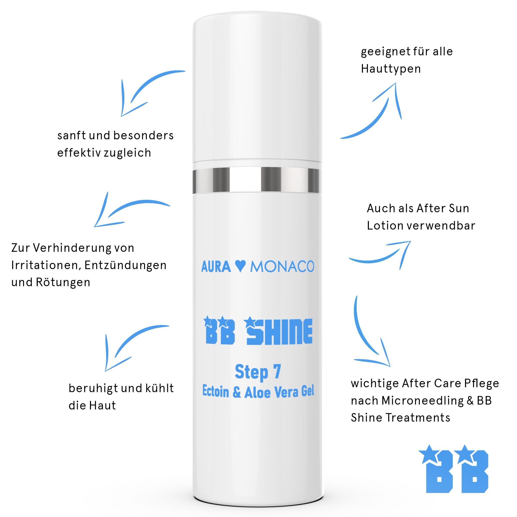 AURA Monaco | BB Shine Ectoin & Aloe Vera Gel 50ml  Microneedling After  Care Gel frs Gesicht  Feuchtigkeitsspendend & Heilungsfrdernd  Fr  Dermapen & Dermaroller  Anti-Aging Pflege : Amazon.de: Kosmetik