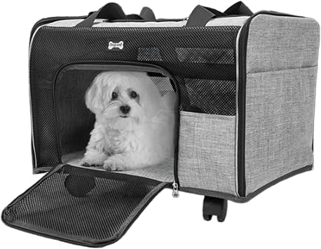 Cat Carrier with Wheels | Portable Travel Carry Crate for Pets - Breathable Portable Large Capacity Tote for Dogs Puppy with Shoulder Sling or Wheels, Offering Flexible Trailer-Style Transport Options