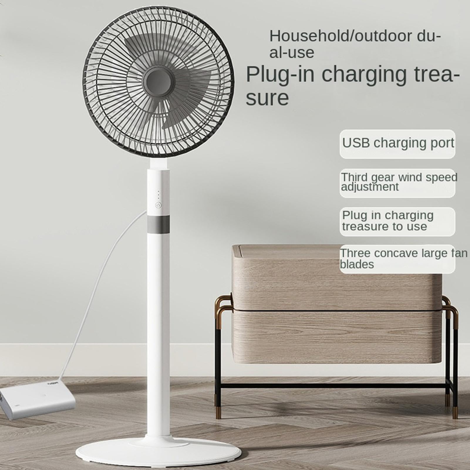 Wentylatory Podłogowe Stojąca Dmuchawa Trzybiegowa z Wtyczką USB i Podstawą | Duży Wentylator do Garażu, Biura, Patio, Sklepu, Akademika, Łazienki, Pokoju, Domu
