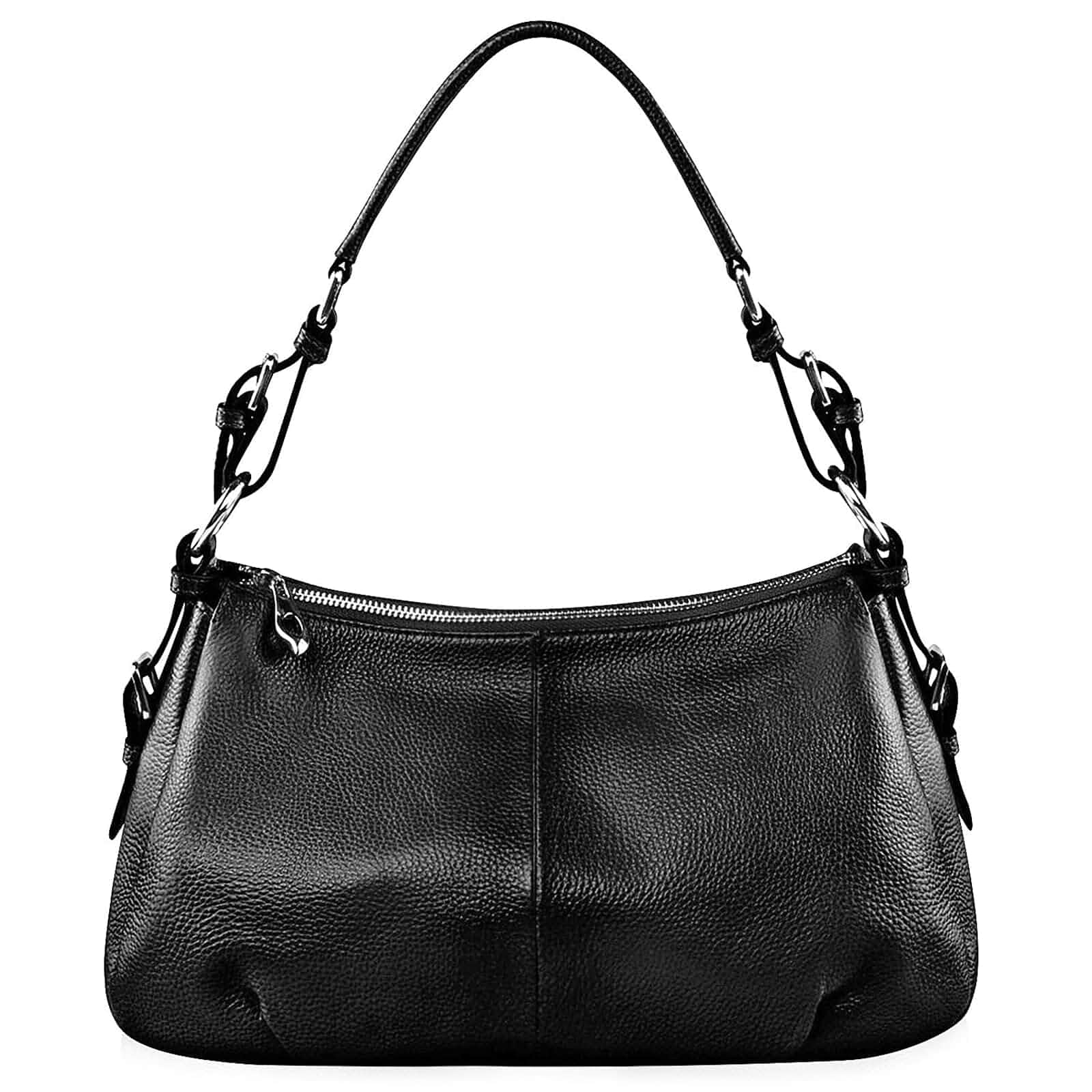 S-ZONE Leather Purses for Women Shoulder Bag Hobo Top-handle Handbag Top Grain Pebbled Cowhide Leather, Smooth Zipper, Silver Tone Hardware, Medium, Adjustable Strap, Everyday Travel Work
