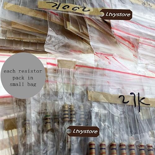 Miniatura 2 de Ltvystore Juego surtido de resistencias de película de carbono de metal, 1000 valores, 1 ohmio -10 M ohmios, 12 W, 1000 valores