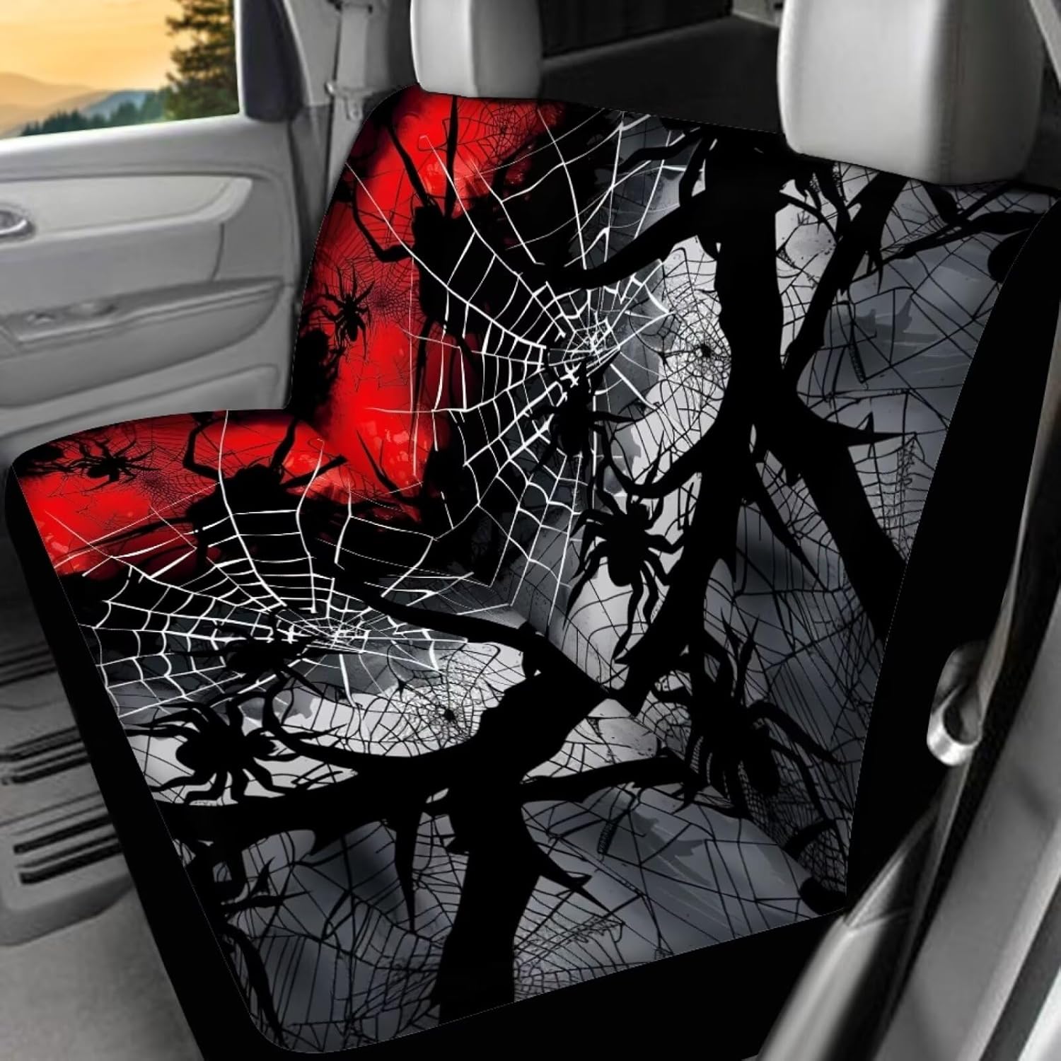 Car Seat Covers 4 Pieces Set Non-Slip Car Seat Protector Bucket Seat Cover for Trucks, Cars & SUVs,Interior Accessories,Gothic Spiders and Webs