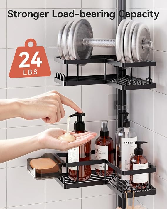 YASONIC Corner Shower Caddy 2 Pack and Corner Shower Caddy Tension Pole